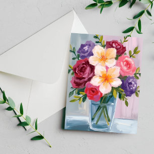 Cartão de pintura floral em aquarela com buquê de 