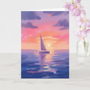 Cartão de pintura roxa pastel aquarela de vela ao