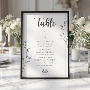 Cartão de Plano de Assentos de Casamento Preto e B