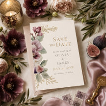 Cartão de Plum & Olive Botânico para Salvar a Data