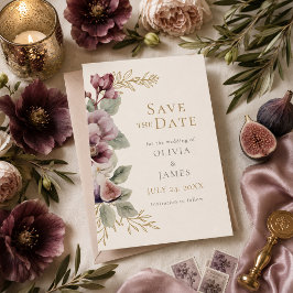 Cartão de Plum & Olive Botânico para Salvar a Data