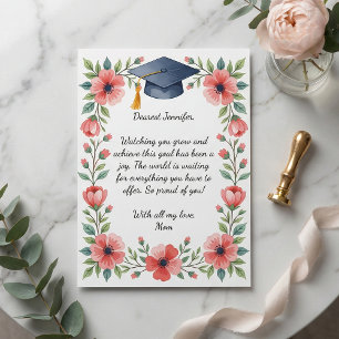 Cartão de Poema de Graduação da Filha com Aquarela