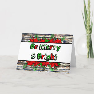 Cartão de Poinsettias Desenhadas à Mão Alegre e Br