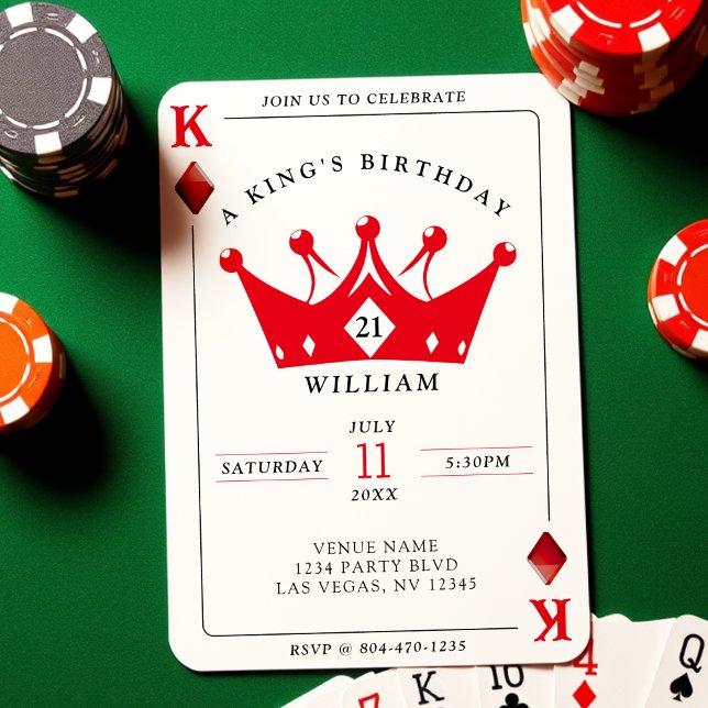 Cartão de Poker Casino aniversário de 21 anos do R (21st Birthday King of Diamonds Casino Poker Card Invitation
)