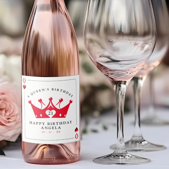Cartão de Poker do Casino da Rainha aniversário de (21st Birthday Queen of Hearts Casino Poker Card Sparkling Wine Label
)