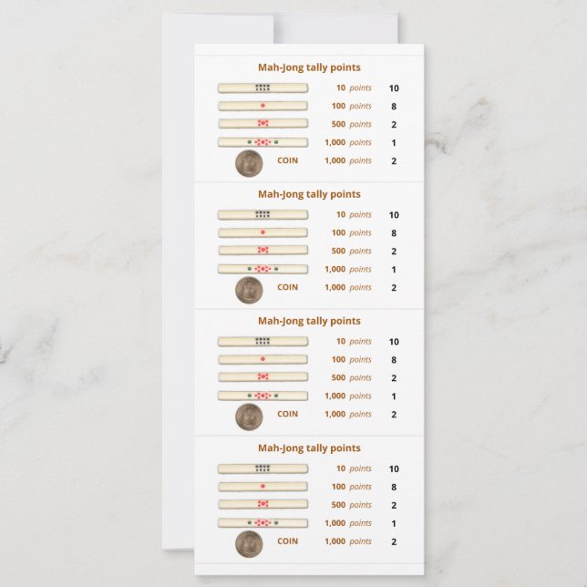 Cartão de pontos tally Mah-Jong - 2 (com moeda) (Frente)