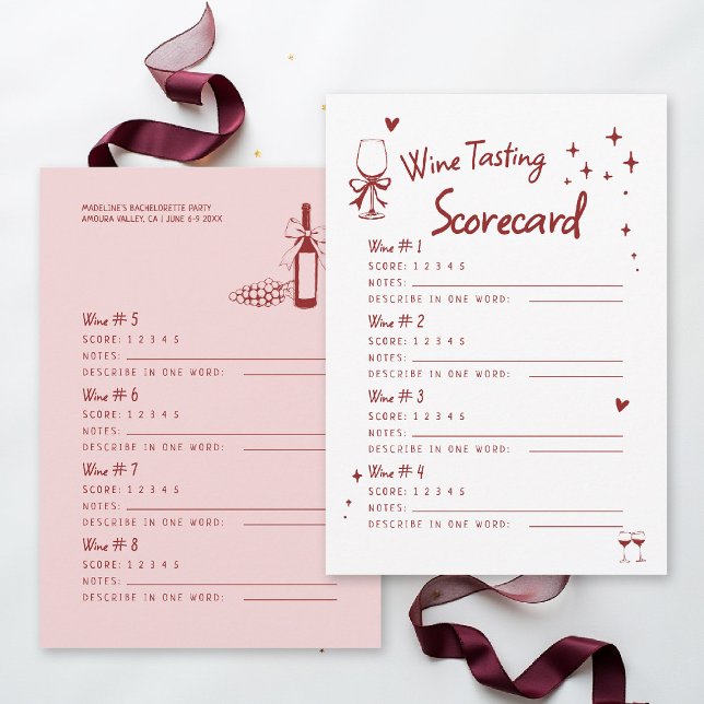 Cartão de Pontuação de Degustação de Vinho Festa d (winery bachelorette party invitation 8 wine tasting scorecard girls trip weekend napa sonoma)