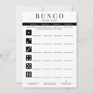 Cartão de Pontuação Simples de Bunco em Preto e Br