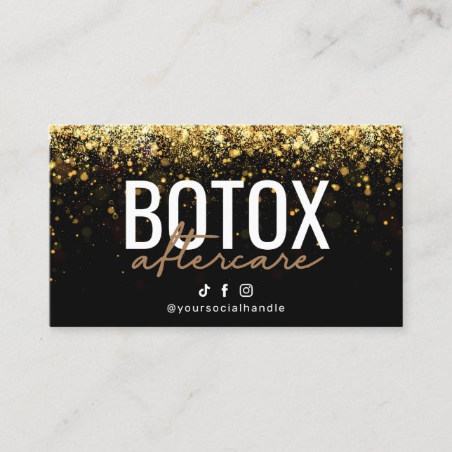 Cartão de Pós-Cuidados de Botox Dourado com Brilho (Frente)