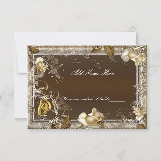 Cartão de Posição de Mesa com Rosa Branca de Elegâ (Frente)