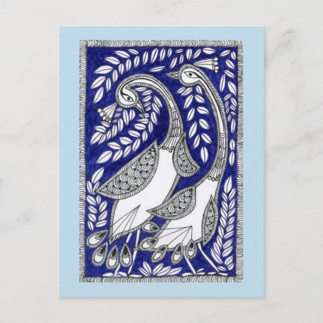 Cartão de Posto Azul Antigo Kalamkari (Frente)
