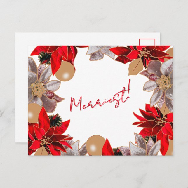 Cartão de Posto de Feriado de Poinsettia Minimalis (Frente/Verso)