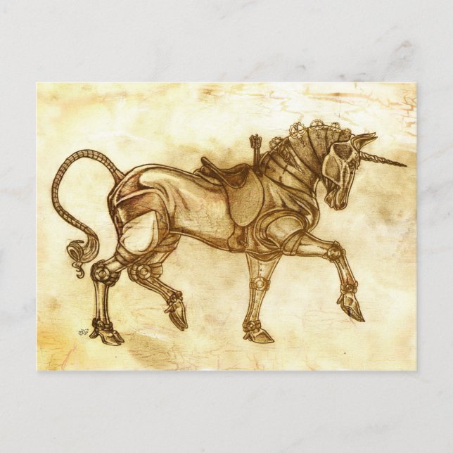 Cartão de Posto de Sketch Unicorn Steampunk (Frente)