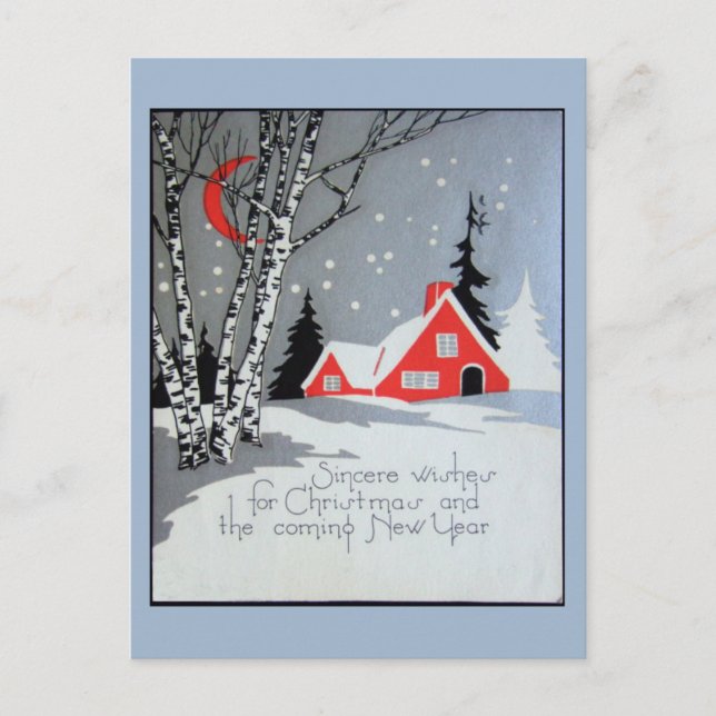 Cartão de posto Deco Natal com casa e lua (Frente)