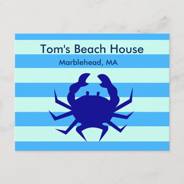 Cartão de Posto Personalizado Blue Crab Beach Hous (Frente)