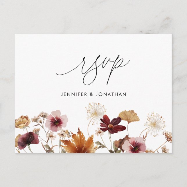 Cartão de Posto RSVP de Casamento Floral de Boho F (Frente)