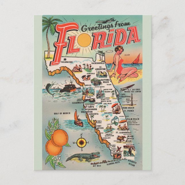 Cartão de Posto Vintage Florida Map (Frente)