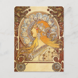 Cartão de Posto Zodiac Art Nouveau Alphonse Mucha