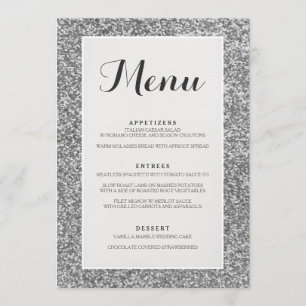 Cartão de prata elegante do menu do casamento do