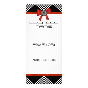 Cartão de Prateleira Preta Faixa Branca Laço Verme