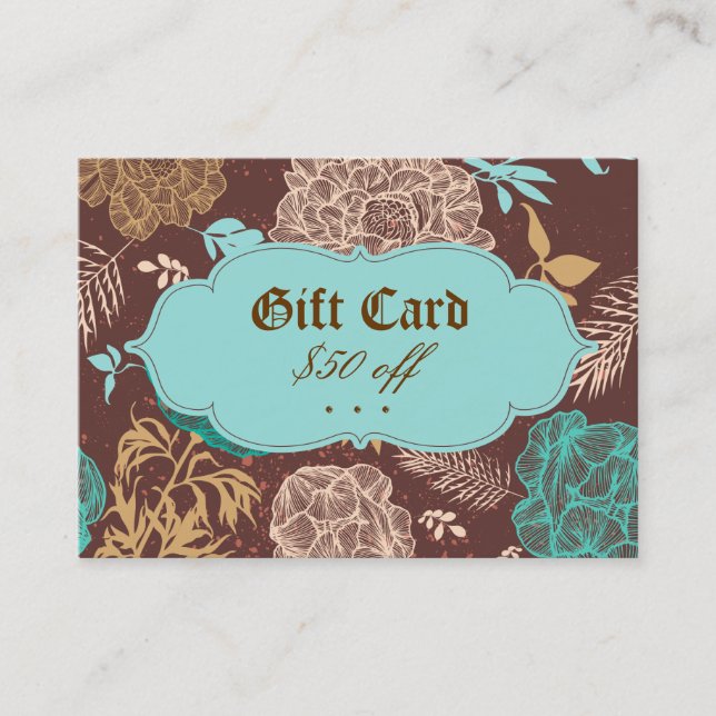 Cartão de presente azul floral de Brown da cerceta (Frente)