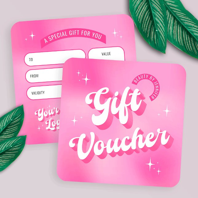 Cartão de Presente de Bela Spa para Retros de Tend (Trendy girly pink gift card with groovy fonts and space for your logo)