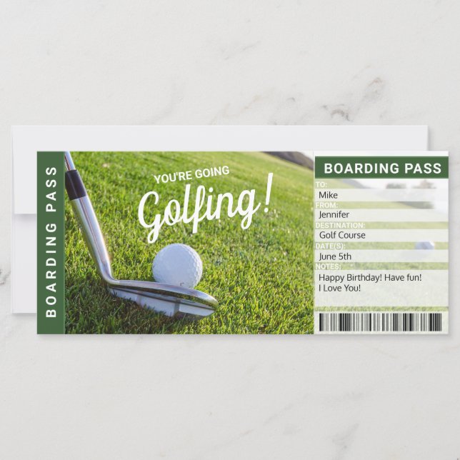 Cartão de Presente de Passagem de Viagem de Golfe (Frente)
