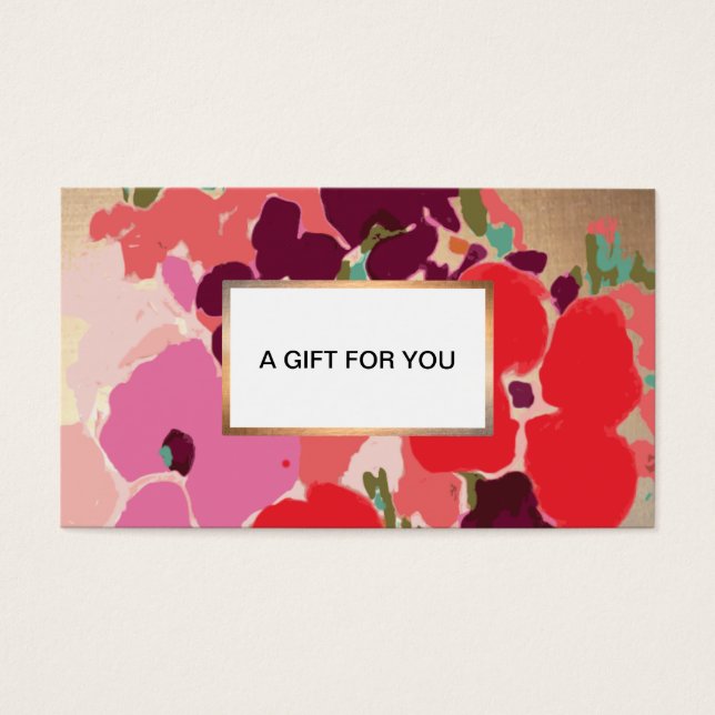 Cartão de Presente Dourado Floral Desenhado à Mão  (Frente)