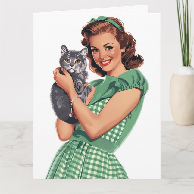 CARTÃO DE PRESENTE GATOS MÃE DONA DE CASA RETRÔ (Frente)