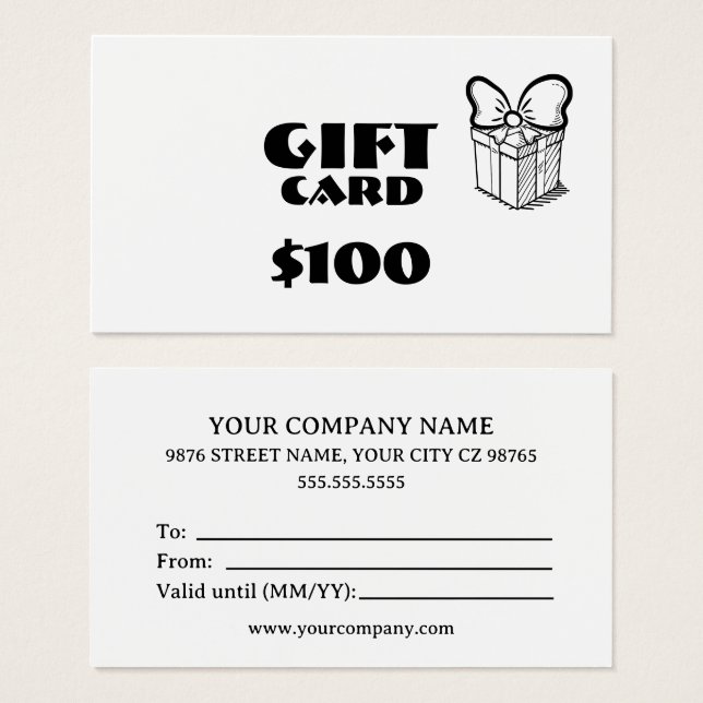 Cartão de Presente Personalizado para Empresas (Frente & Verso)