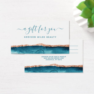 Cartão de Presente Teal e Dourado em Aquarela