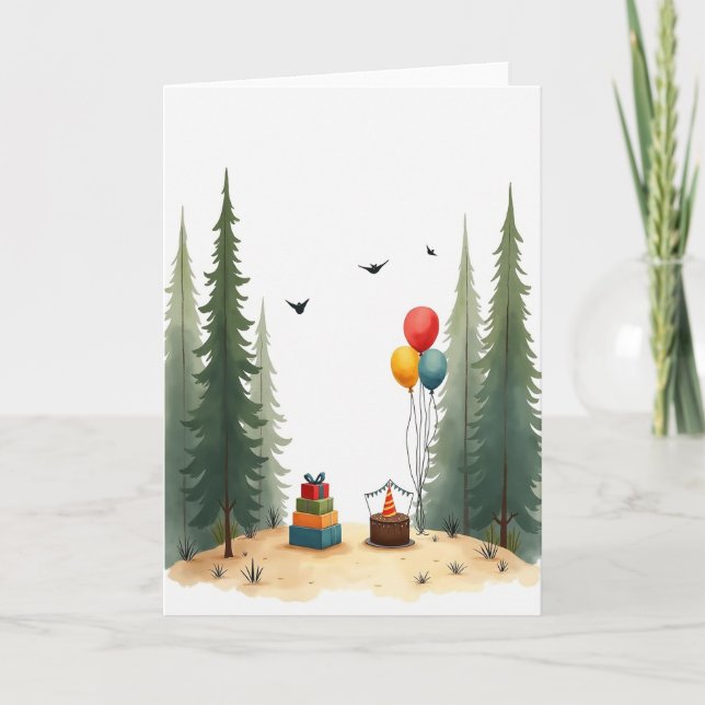 Cartão de Presentes de Aniversário na Floresta (Frente)