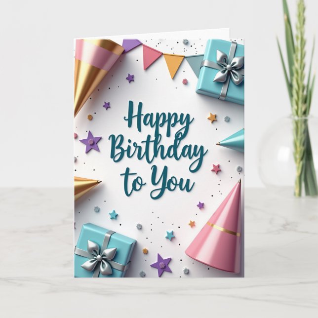 Cartão de Presentes de Aniversário Verde Azulado (Frente)