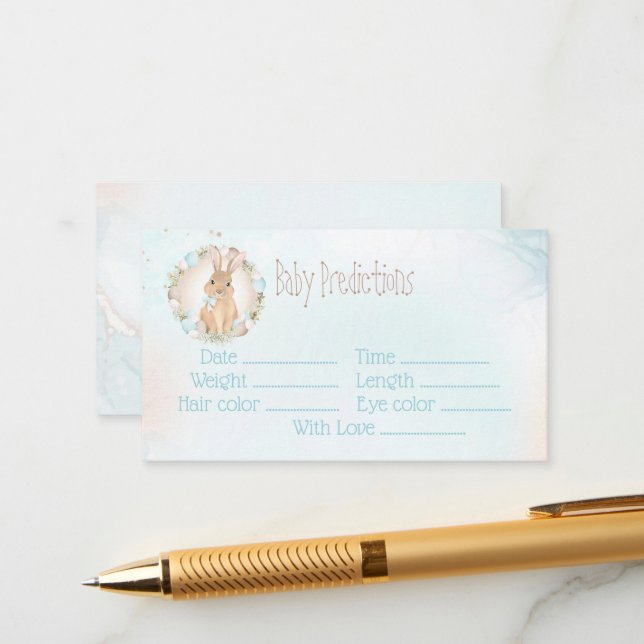 Cartão de previsão de bebê Chá de fraldas Bunny Bl (Frente/Verso In Situ)