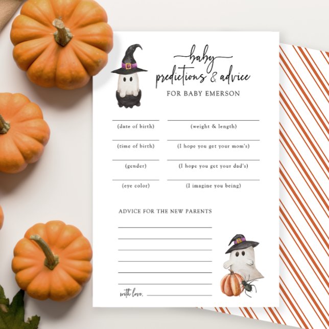 Cartão de Previsões de Bebê do Halloween (A Little Boo Baby Shower Invitation Baby Predictions and Advice Card Fall Autumn Halloween Orange)