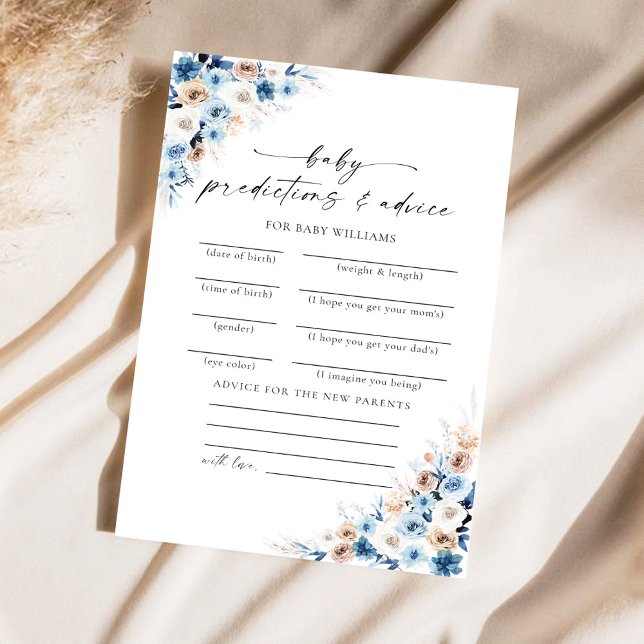 Cartão de Previsões de Bebê Floral Boho Azul (Criador carregado)