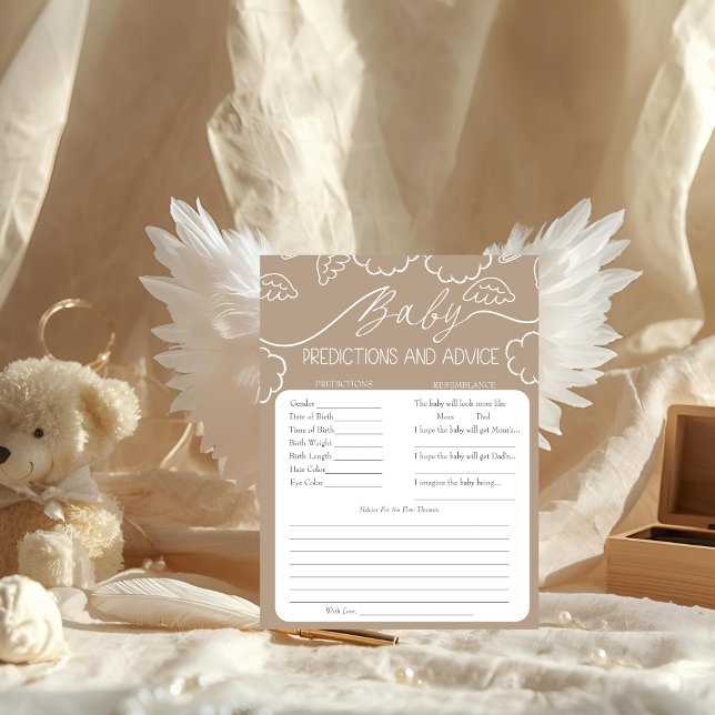 Cartão de Previsões e Conselhos para o Bebê Céu Be (Heavenly Beige Baby Predictions & Advice Card)