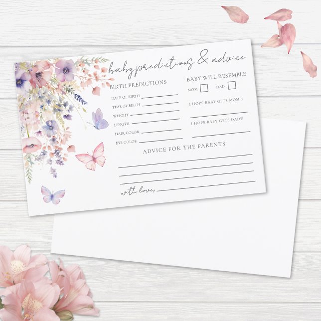 Cartão de Previsões e Dicas para Bebê Borboleta Fl (Wildflower Butterfly Baby Advice Predictions Card )