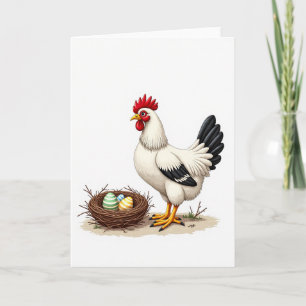 Cartão de Primavera com Aves e Ovos da Fazenda