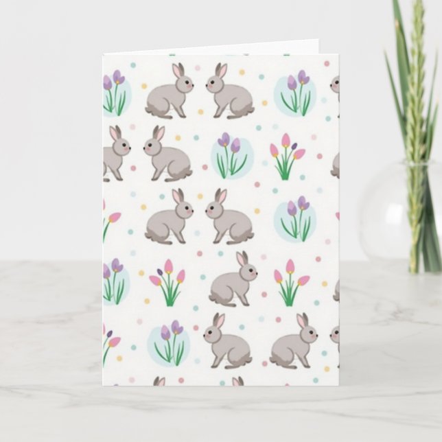 Cartão de Primavera com Padrão de Animal Cinza (Frente)