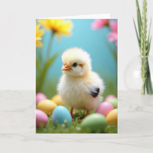 Cartão de Primavera com um Adorável Pintinho