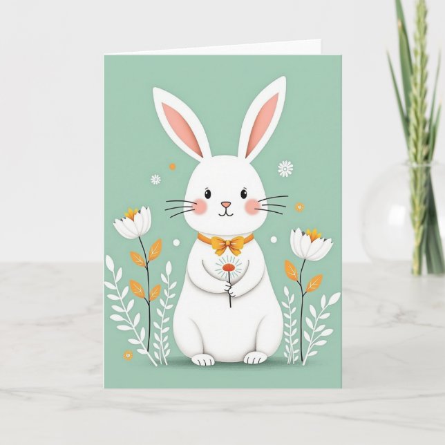 Cartão de Primavera do Bunny e Blossom (Frente)