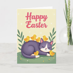 Cartão de Primavera do Gato Adormecido
