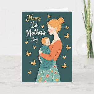 Cartão de Primeira Mãe para Mãe de Cabelos Castanh