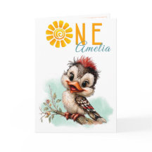 Cartão de primeiro aniversário de animal de pássar