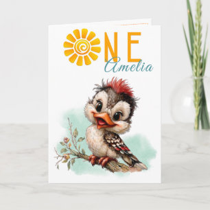 Cartão de primeiro aniversário de animal de pássar