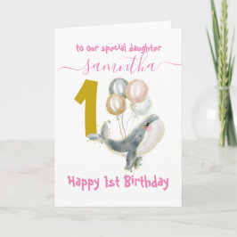 cartão de primeiro aniversario de baleia fofa