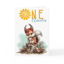 Cartão de Primeiro Aniversário de Esquilo da Flore