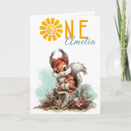 Cartão de Primeiro Aniversário de Esquilo da Flore