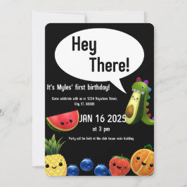 Cartão de primeiro aniversário de fruta dançante t